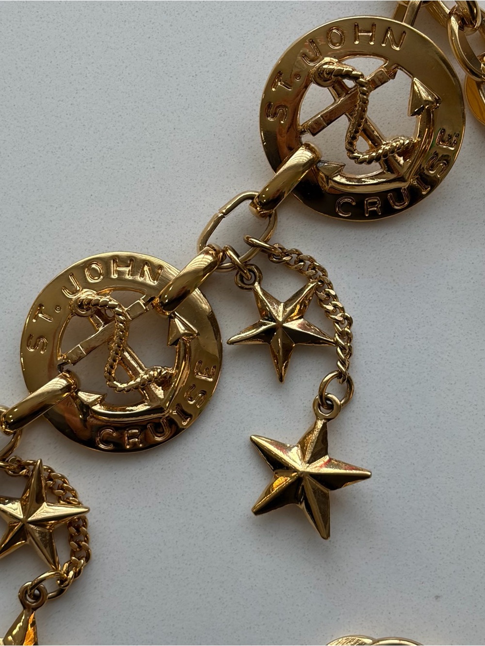 Vintage St. John Cruise Chain Belt 42” Gold Tone Nautical Anchor Star Charm 90s - Picture 2 of 8
